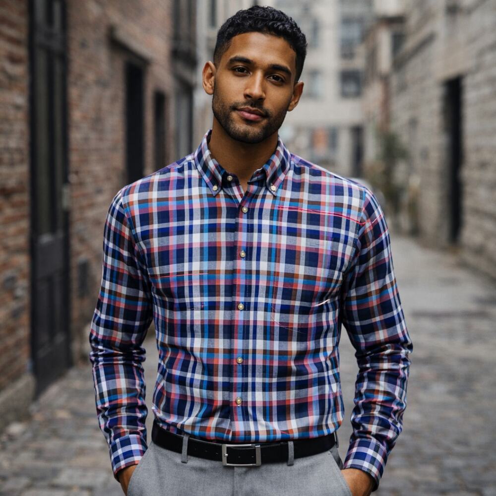 Seize Sur Vingt Men's Button Down Shirt Multi color check Cotton size 15 -33
